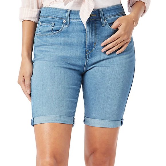 Signature Levi Strauss & Co.™ Mid Rise Bermuda Shorts LIGHTER of 2 Blues Avail - Picture 2 of 7